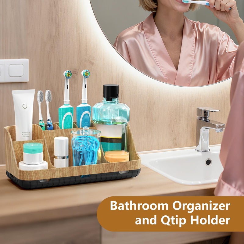 GFWARE Bathroom Toothbrush Holder Set with 2 Pack Qtip Holder Dispenser - 7 Slots Kids Bathroom Accessory Sets with Drainage, Q Tip Holder for Bathroom Sink Counter Accessories Set - Image 2
